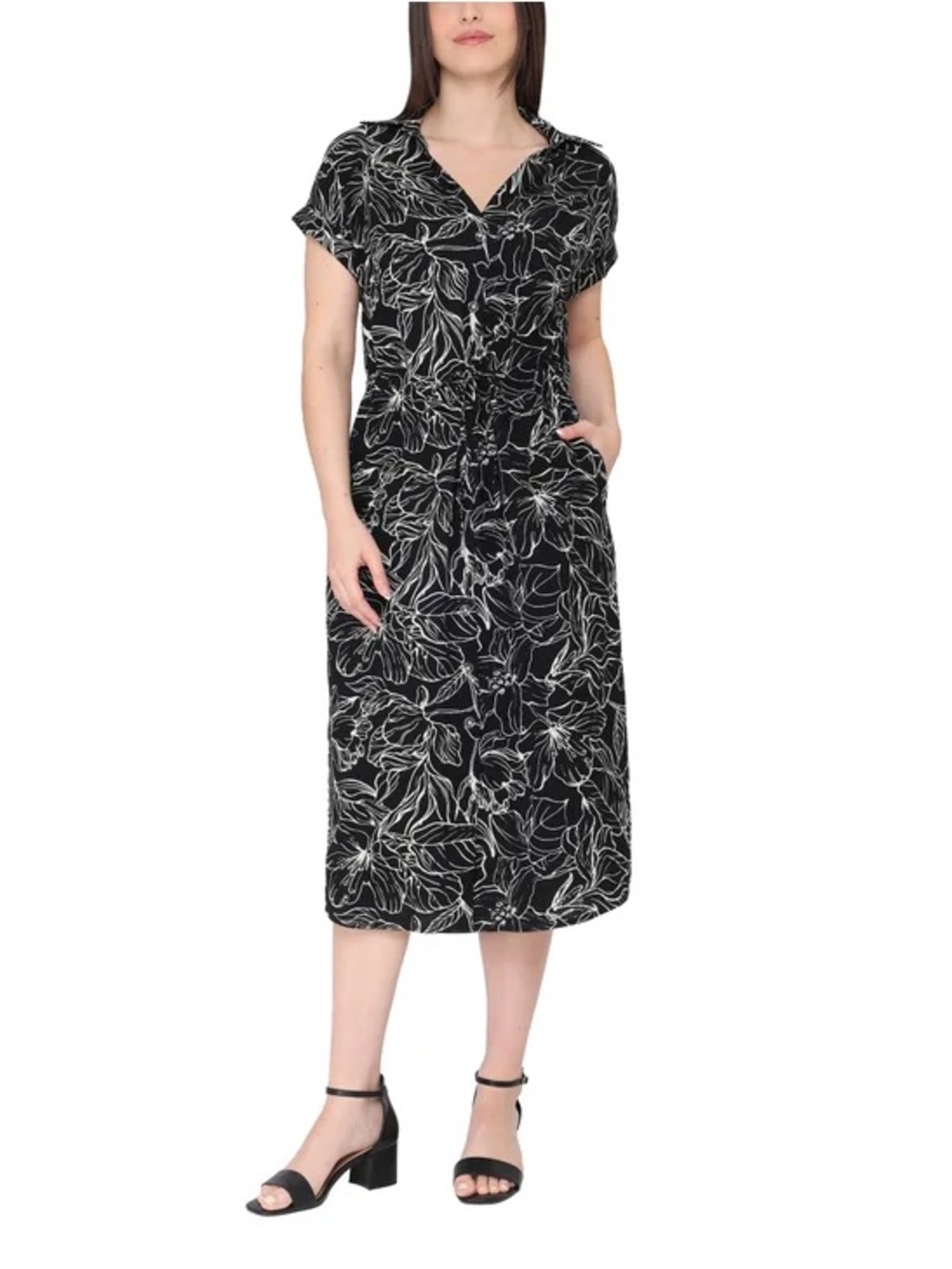 Jewel Badgley Mischka Women's Short Sleeve Button Front Dress